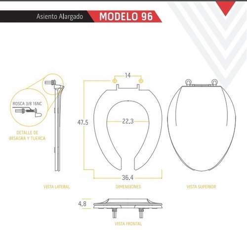 Asiento Para Wc Mod 96 Alargado Reforzado Vicar Blanco