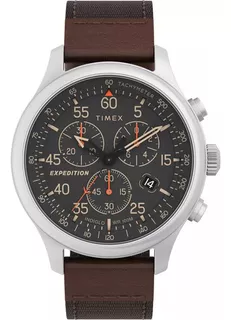 Reloj Timex Tw4b26800 Expedition Cronogra Wr100 Watch Center Color de la malla Marrón Color del bisel Plateado Color del fondo Gris