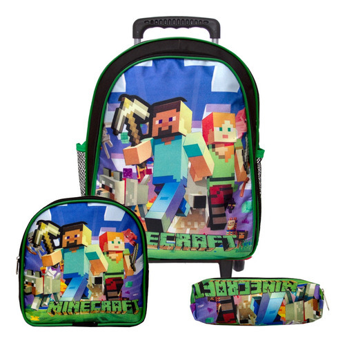 Kit Mochila Infantil Minecraft Com Rodinha