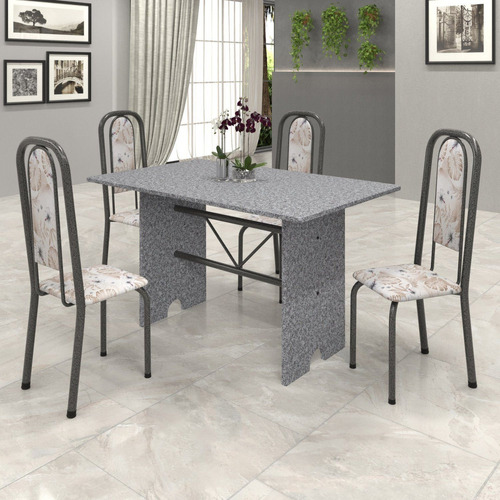 Conjunto De Mesa 120x75cm Tampo Granito Com 4 Cadeiras