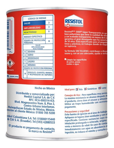 Pegamento Resistol 5000 Transparente Lata 1 L Transparente
