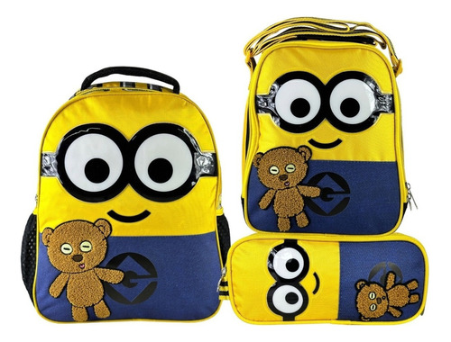 Kit Mochila Minions Lonchera Lapicera Original Kinder