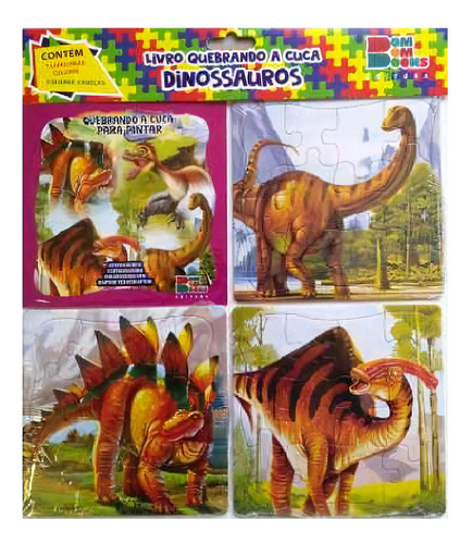 Quebrando A Cuca - Dinossauros 2 Livro Para Colorir E 3 Quebra-cabeças, De Vários Autores. Editora Bom Bom Books, Capa Mole Em Português