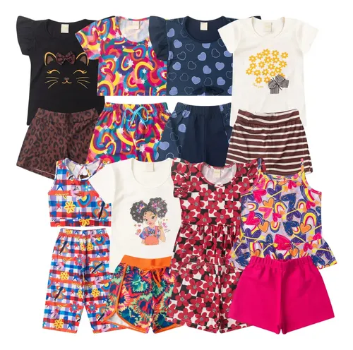 Kit Sortido 6 Peças De Roupas Infantis Menina Verão | Frete grátis