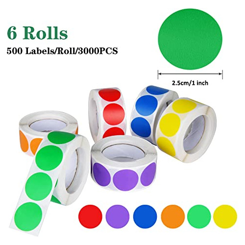 Pegatinas De Puntos De Código De Color De 6 Colores, 3...