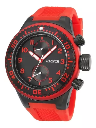 Relógio masculino Magnum prata MA35002V mostrador vermelho