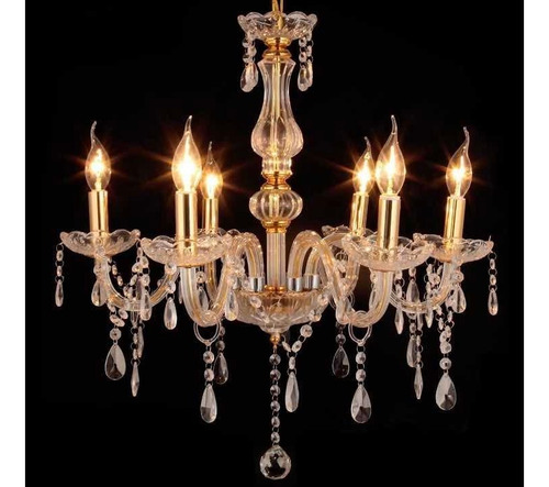 Lámpara De Techo De Cristal 6 Brazos Gold Candil Candelabro