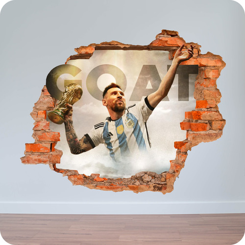 Vinilo Pared Rota 3d Messi Goat Copa Del Mundo 80x80