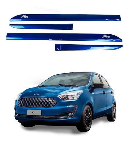 Jogo Friso Lateral 4 Peças Ford Ka 2014 A 2020 Azul Belize