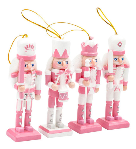 4x Figura De Soldado Cascanueces De Madera Adorno De Rosa