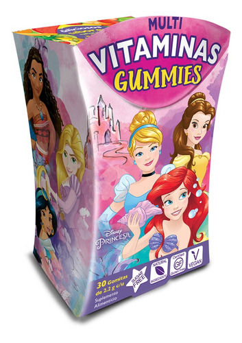 Princesas Multi-vitaminas 30 Gomitas | Sin Azúcar | Veganas Sabor Sin sabor