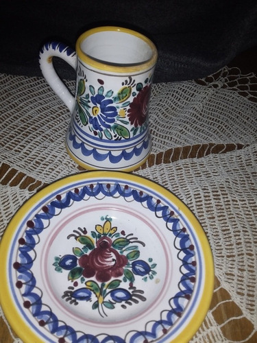 Antigua Jarrita Y Platito Tipo Talavera Ceramica Checa (411)