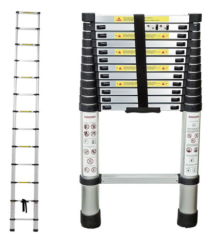 Escada Alumínio Telescópica 3.8m 13 Degraus - Multifuncional Cor Prateado