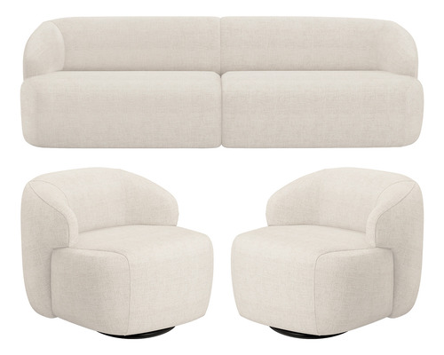 Sofá 3 Lugares Curvo 02 Poltronas 250cm Barolo Linho Mescla