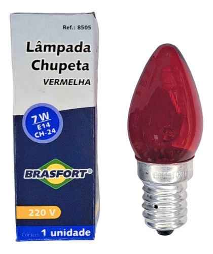 Lampada Chupeta Brasfort 7wx220v. E14 Vermelha - Kit C/25 Pe