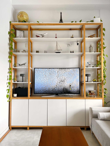 Biblioteca Nórdica Madera Paraíso Mueble Modular Rack Tv 55