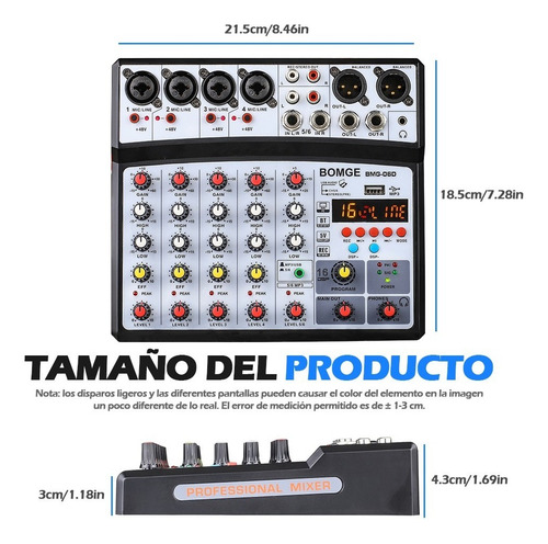 Consola Mezcladora Bomge BMG-06D 6 Canales con Bluetooth DSP Color Negro
