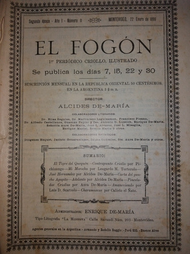 Revista El Fogon 1899 Homenaje A Jose Hernandez M.fierro