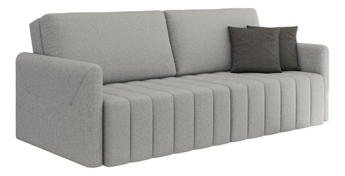 Sofá Retrátil Cama Alice 2,20m - 3 Lug. Encosto Deslizante Cor Cinza Desenho Do Tecido Veludo