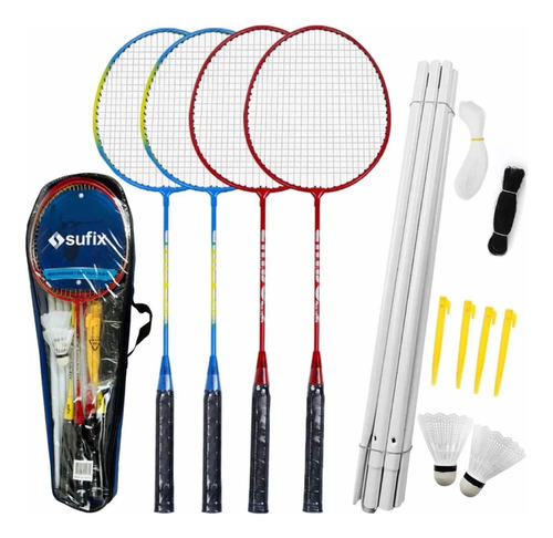 Pack Badminton 4+raquetas +plumillas +red + Soportes + Bolso