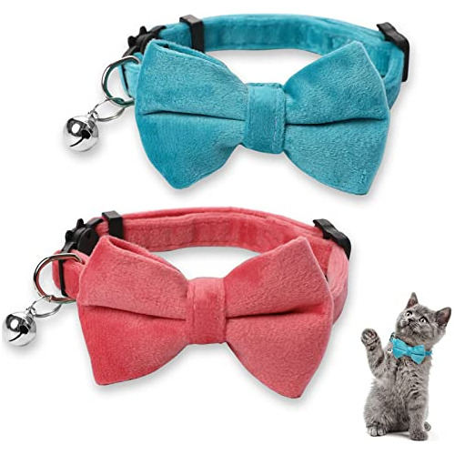 2 Piezas De Collar De Pajarita De Terciopelo Para Gato, Coll