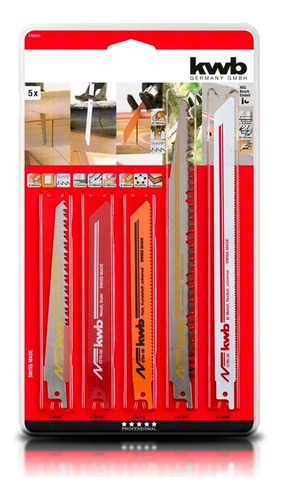 Juego De 5 Hojas De Sierra Sable Kit Set Kwb Surtidas
