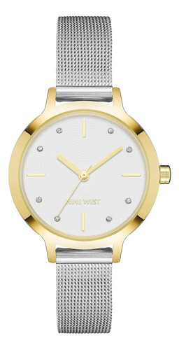 Nine West ® Reloj Mano Mujer Malla Con Cristales 2635wttt Ev Color de la correa Plateado Color del bisel Dorado Color del fondo Blanco