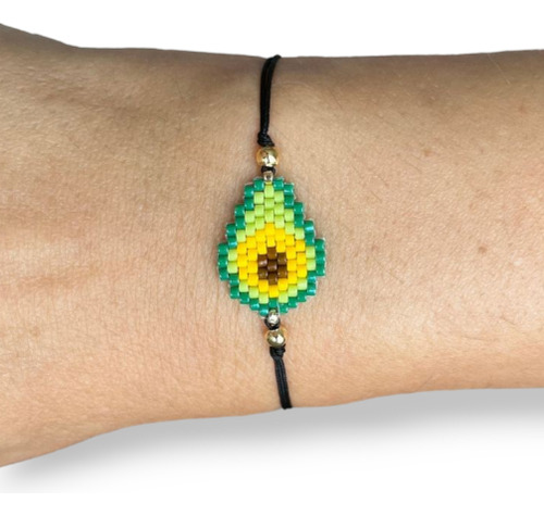 Pulsera De Aguacate, En Mostacilla Checa Y Balines En Acero