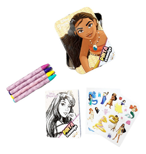 Lata Disney Princesas Moana Con Libro Para Pintar 