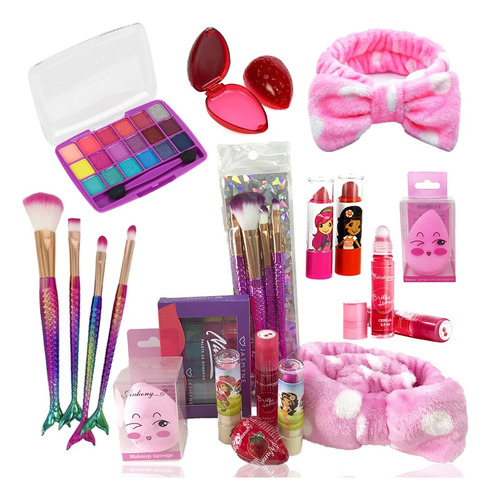 Kit Maquiagem Infantil Pincel Sereia Batom Menina Princesa