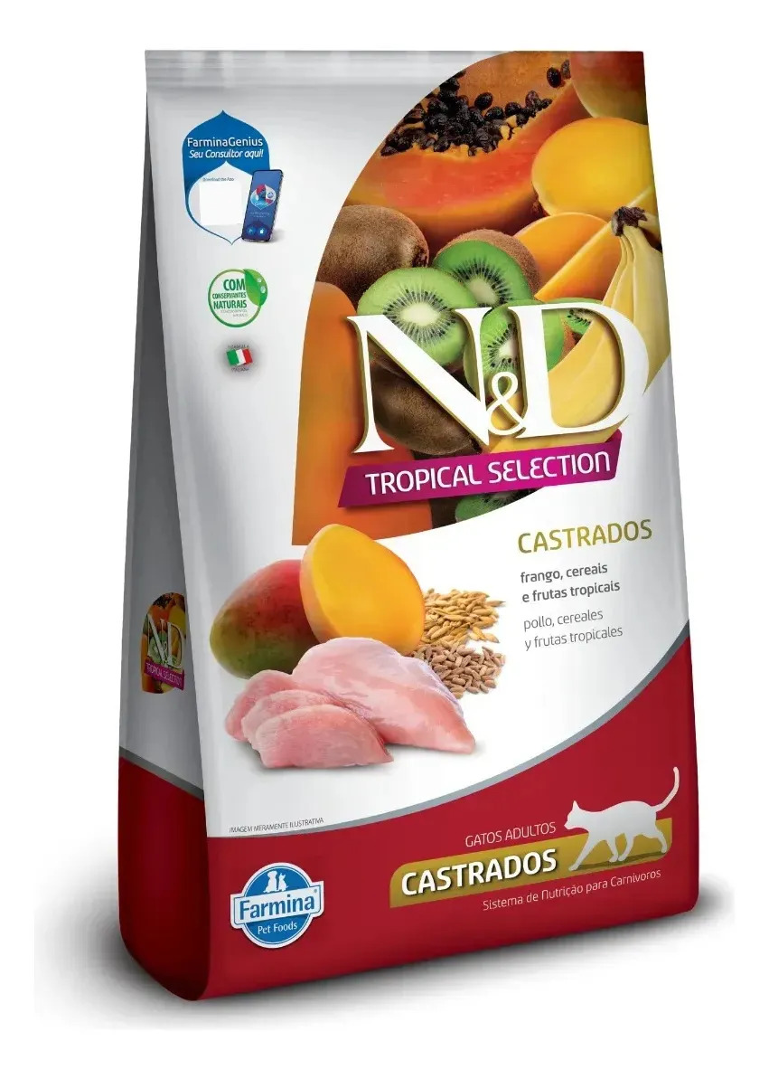 Ração Seca Gatos Adultos Castrados Farmina N&D Tropical Selection Frango + Frutas 1,5kg