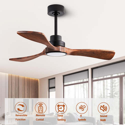 Ventilador De Techo 3 Aspas Color Negro Madera Luz Control 1.067 M Negro Madera Madera 3