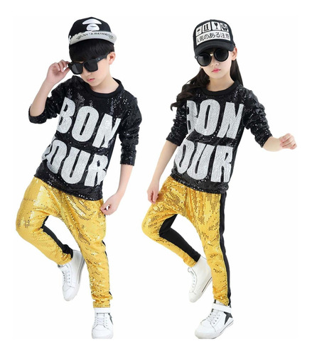 Niños Niñas Lentejuelas Traje De Hip Hop Conjunto De Ropa 