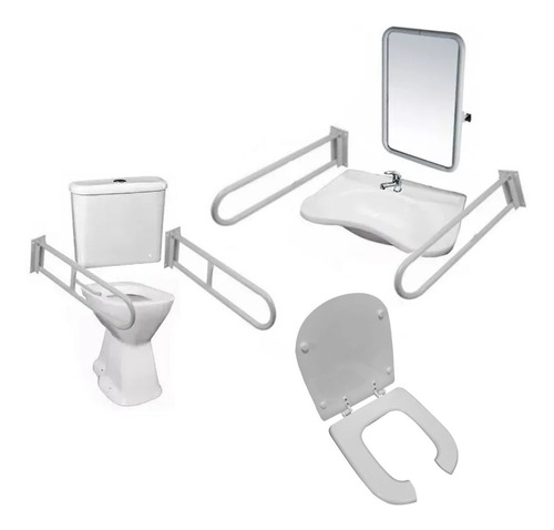 Set Baño Discapacitados Inodoro Tapa Lavatorio Barral Espejo