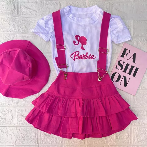 Conjunto Infantil Menina Blogueirinha Barbie Saia Rosa De Luxo