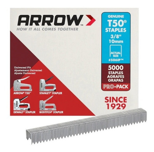 Grapas Arrow De 3/8 Pulg. X 3/8 Pulg. Calibre 18 (5000 Pzs)