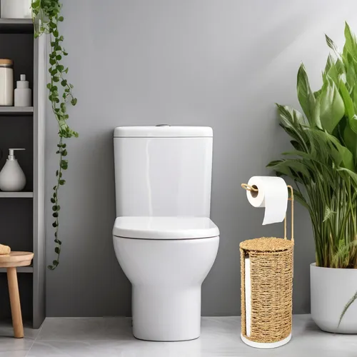 Soporte De Papel Higiénico De Mimbre Independiente Con Tapa,