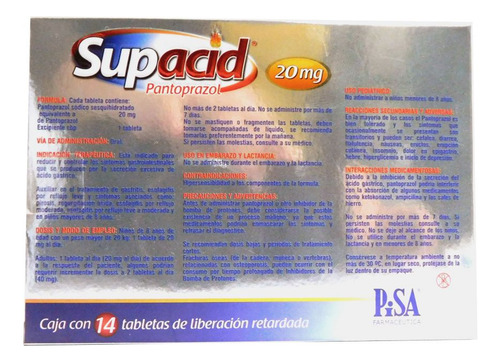 Supacid 20 Mg Caja Con 14 Tabletas De Liberación Retardada