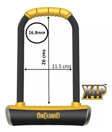 Imagen 2 de 5 de Candado Tipo U Largo Onguard Brute 8000 Para Bicicleta