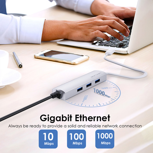 Hub Wavlink Usb 3.0 De 3 Puertos Con Adaptador Gigabit Ether