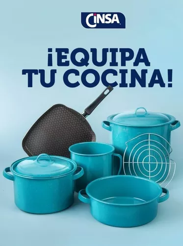 Cinsa Bateria de Cocina 8 piezas Peltre Linea Clásica Parras Azul Turquesa