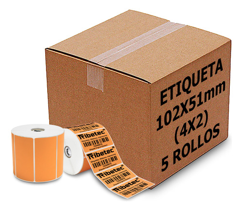 5 Rollos Etiqueta Térmica Naranja Claro 4x2 (102x51 Mm) 