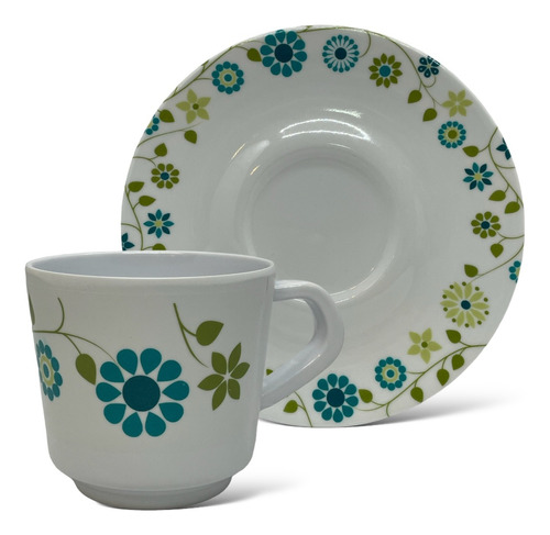 Set X6 Tazas De Té Con Plato Melamina Flores