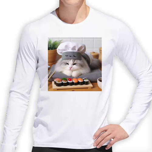 Remera Hombre Ml Gato Sushi Cocinero Cheff Sushiman