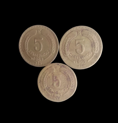 Monedas Chile 5 Centesimos 1964 1965 Y 1966