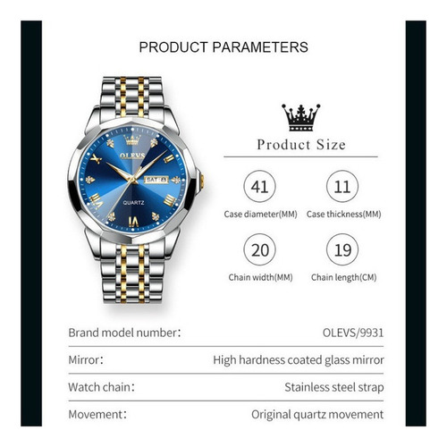 Reloj Analógico De Cuarzo Impermeable Para Hombre Olevs 9931