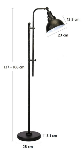 Lámpara De Piso Industrial Estilo Envejecido Vonluce Negro