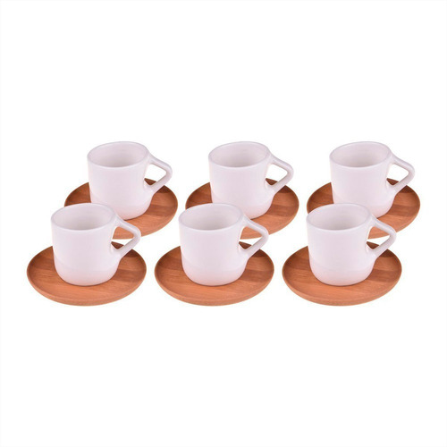 Juego Taza Cafe Porcelana Con Platillo Bambu 12 Piezas