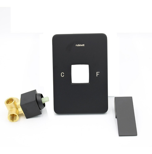 Juego Baño Cuadrado Regadera 15cm Monomando 6 Pz Negro Lujo