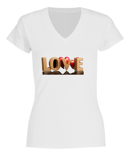 Playera Mujer Cuello V Personalizada Love - Amor - Corazón